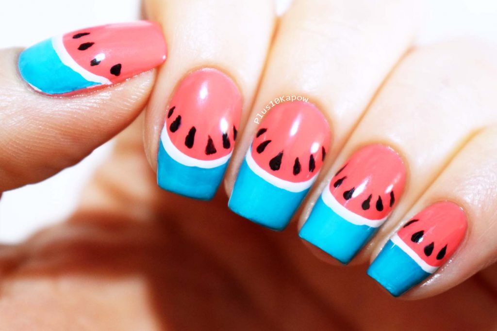 Barry M Gelly Blueberry Muffin and Pink Grapefruit Swatch and Watermelon Nail Art