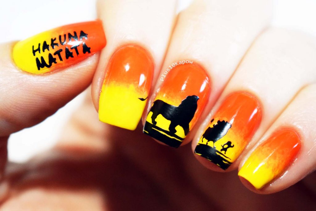 Barry M Gelly Banana Split and Tangerine Swatch and Lion King Nail Art